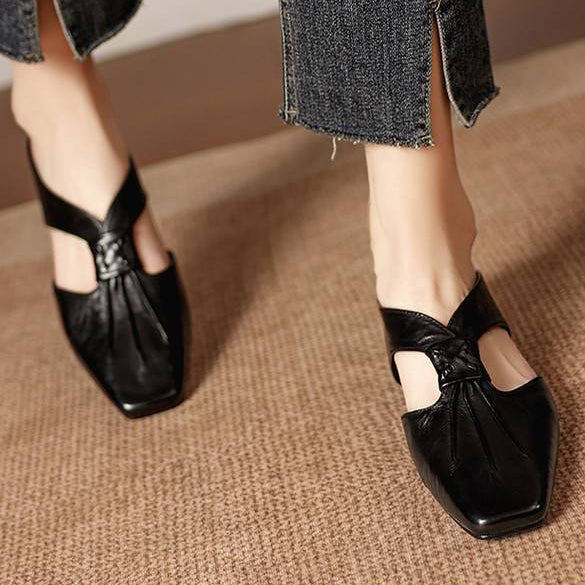 Olene | Mule con Punta Quadrata in Pelle Vera