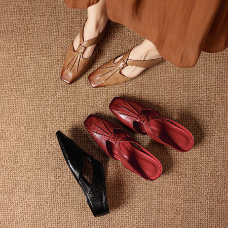 Olene | Mule con Punta Quadrata in Pelle Vera