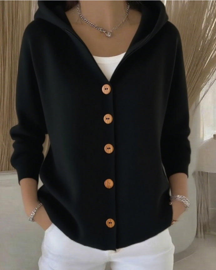 Darienne | Cardigan a Maglia con Cappuccio e Bottoni