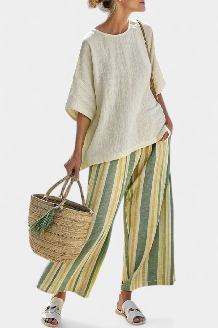 Ellowyn | Top Sofisticato e Pantaloni in Lino a Righe