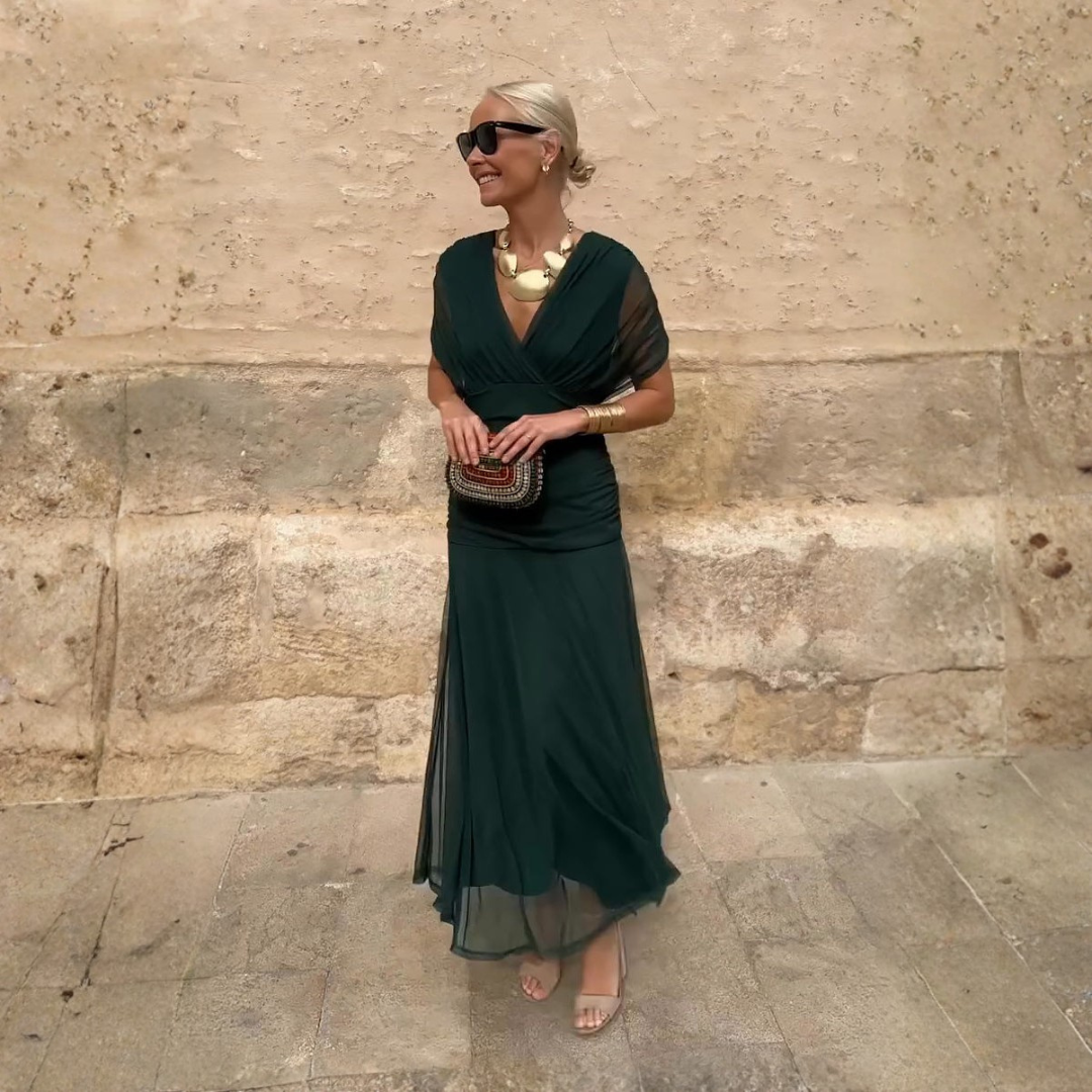 Luisa | Elegante vestito lungo da festa con scollo a V