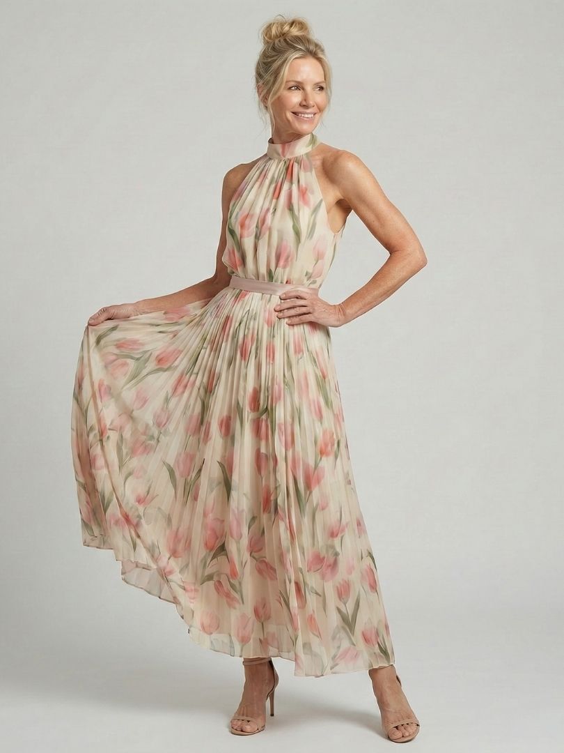 Aurelle | Vestito Midi Floreale con Collo All'Americana