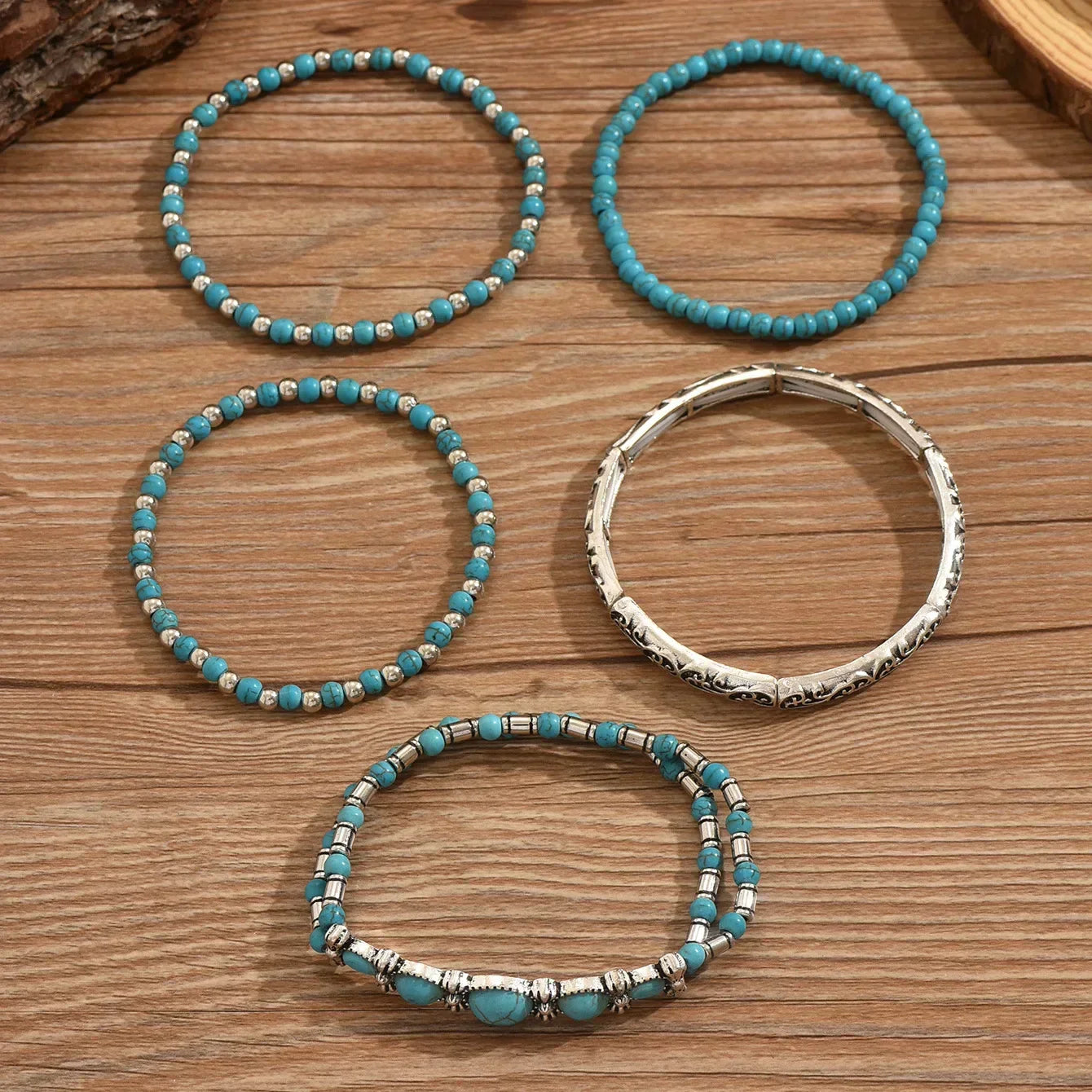 Set di braccialetti Boho con perle turchesi