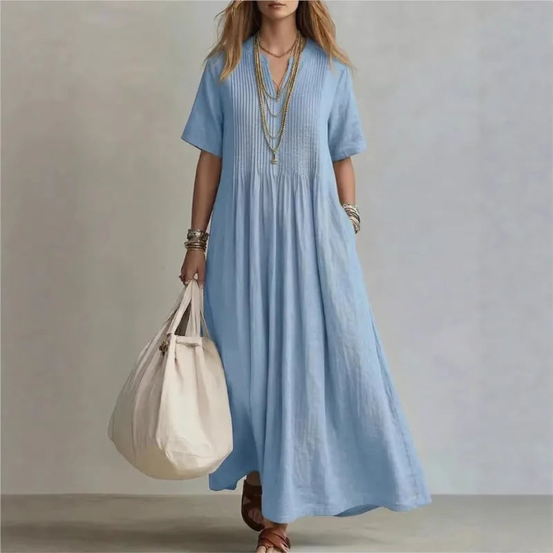 WREN | Abito Maxi Blu a Maniche Corte