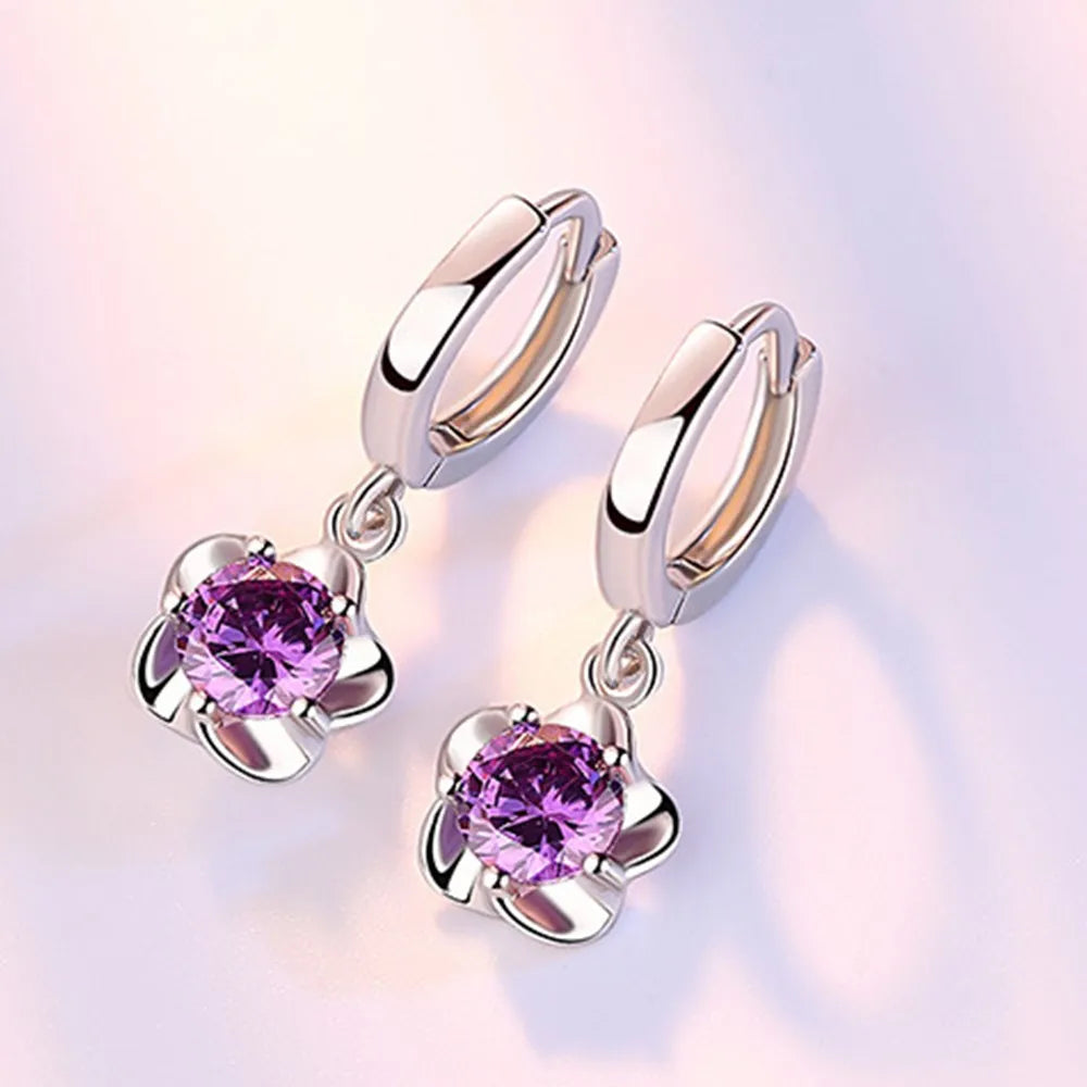 Orecchini in Argento con Zirconi Viola e Bianchi