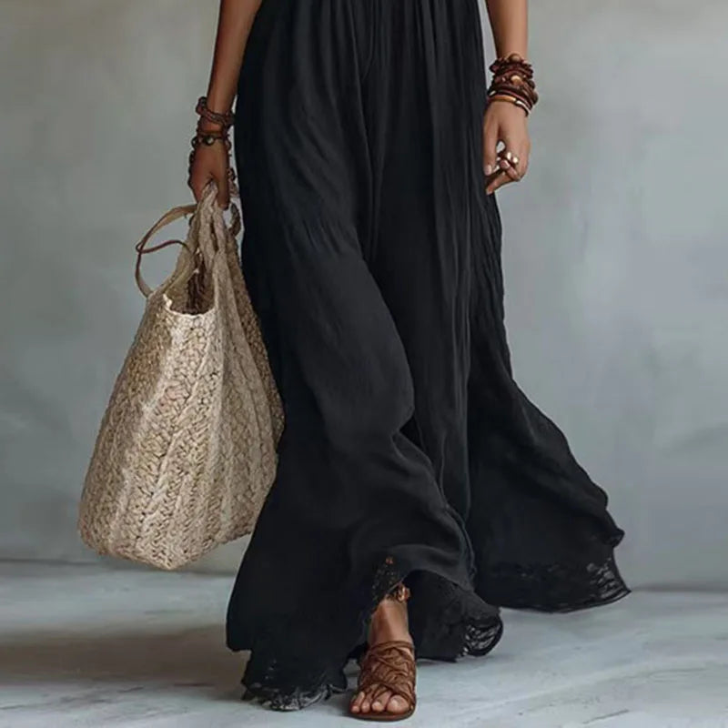 JADE | Abito Maxi con Pannello in Pizzo e Schiena Scoperta
