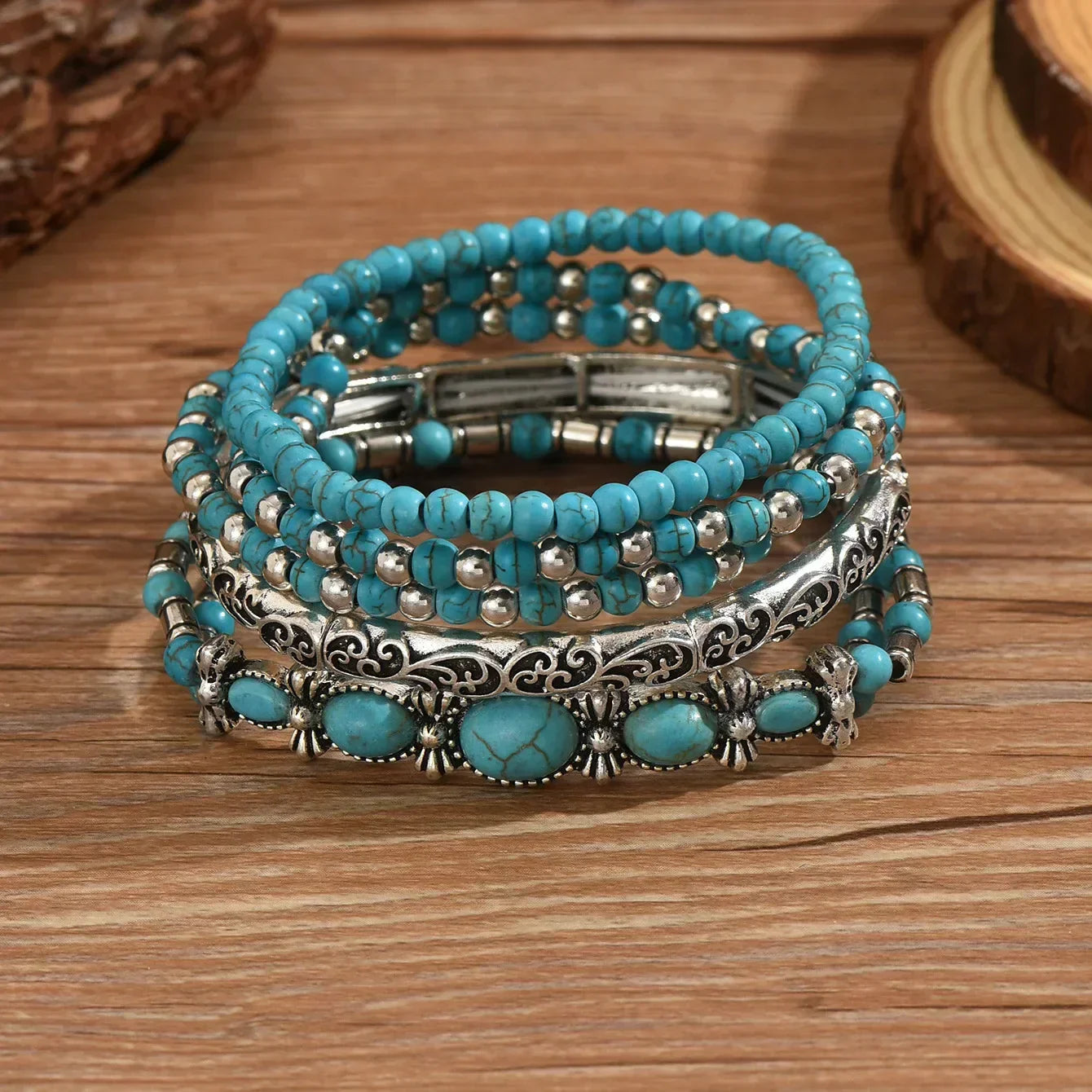 Set di braccialetti Boho con perle turchesi