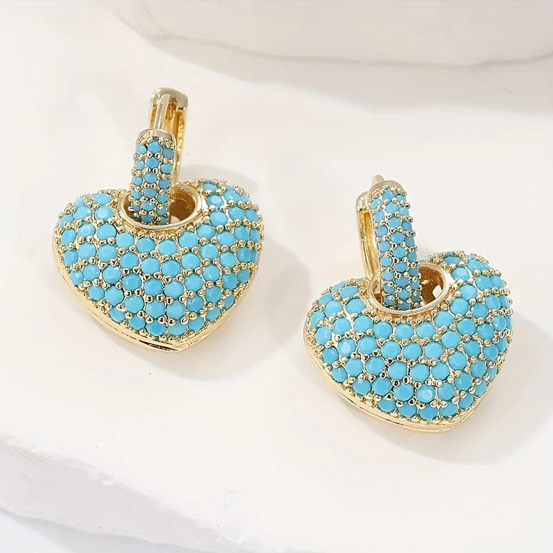 Orecchini a Lock Pavé a Cuore Turchese