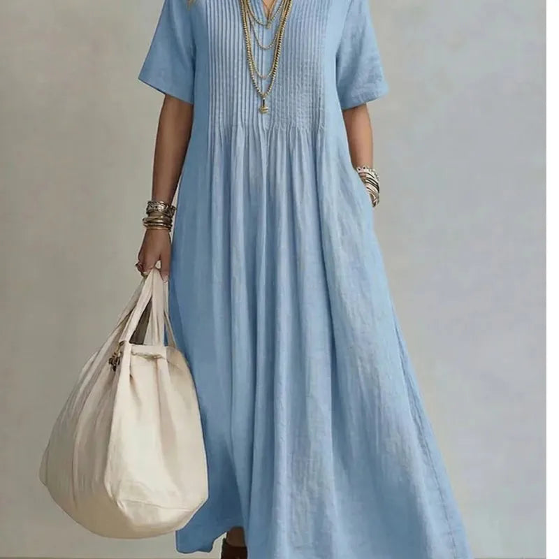 WREN | Abito Maxi Blu a Maniche Corte