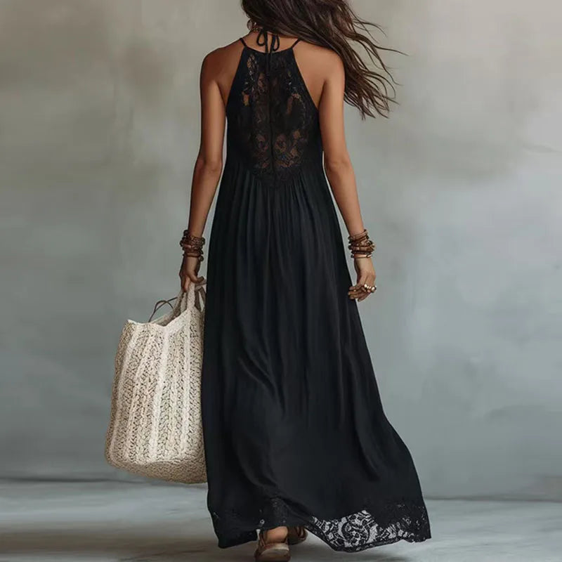 JADE | Abito Maxi con Pannello in Pizzo e Schiena Scoperta