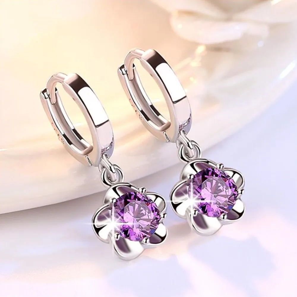 Orecchini in Argento con Zirconi Viola e Bianchi