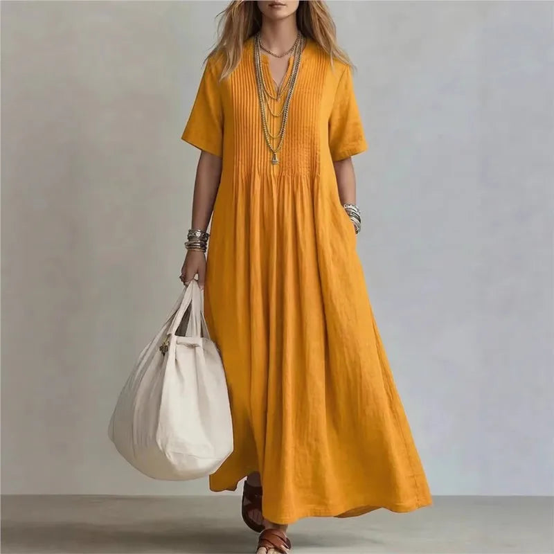 WREN | Abito Maxi Blu a Maniche Corte