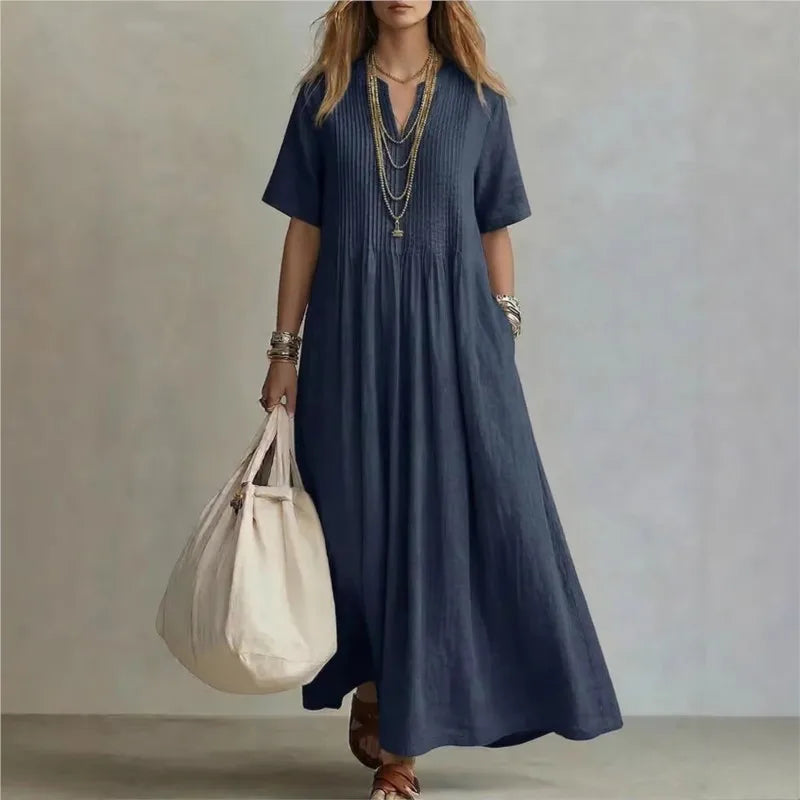 WREN | Abito Maxi Blu a Maniche Corte