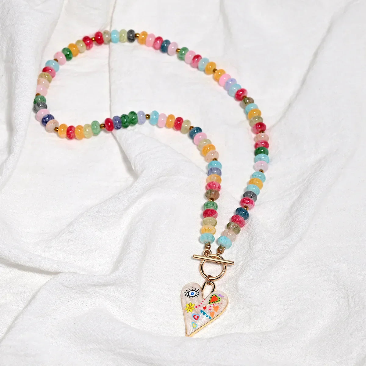 Collana con Perline di Vetro a Forma di Cuore