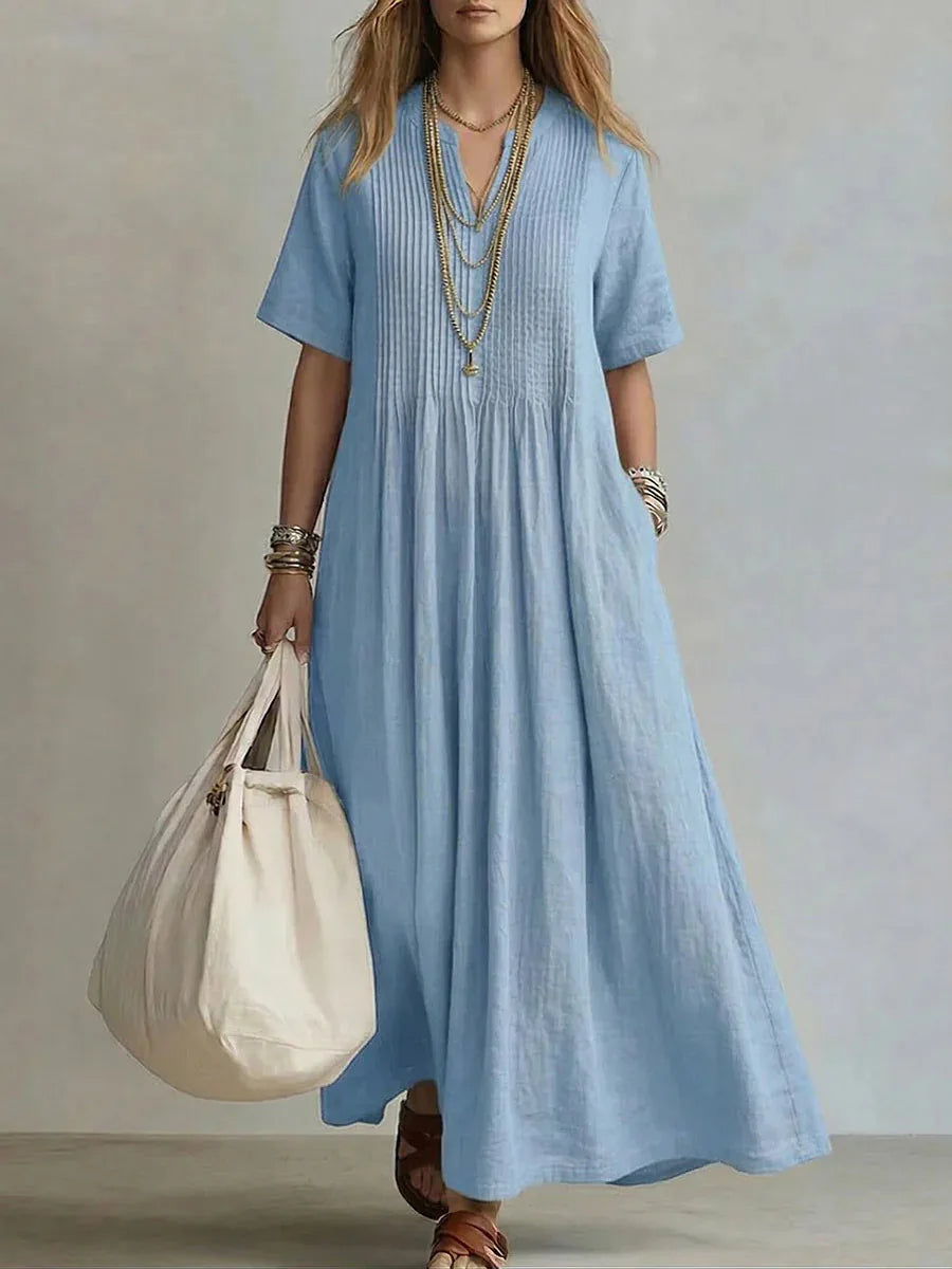 WREN | Abito Maxi Blu a Maniche Corte