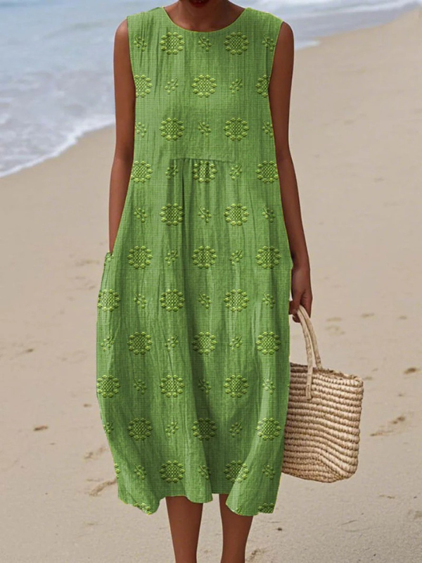 Maya | Sleeveless Maxi Dress with Tonal Floral Embroidery