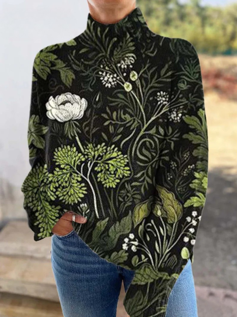 Danica | Maglione a Collo Alto con Stampa Botanica