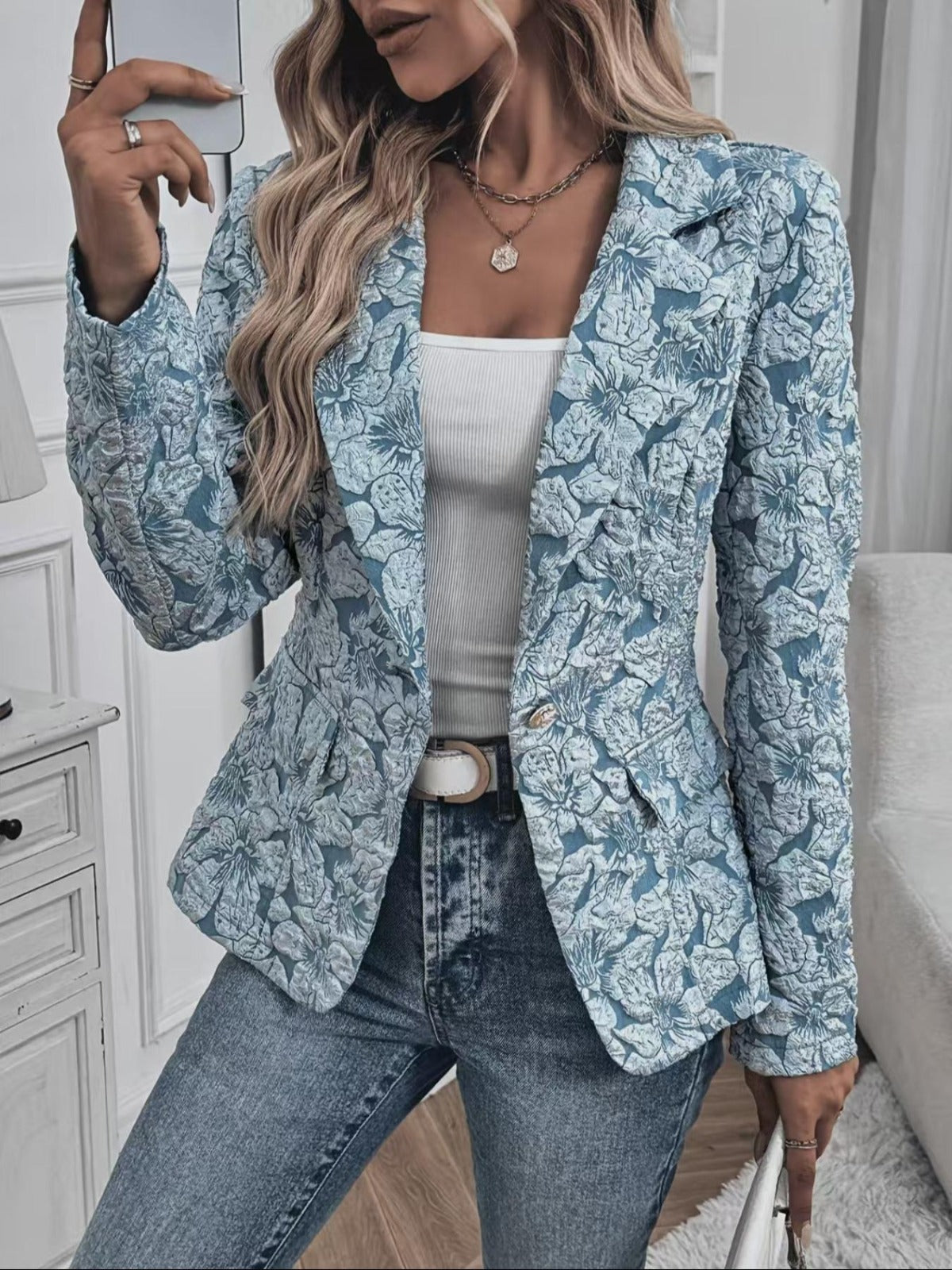 Blazer Fitted Jacquard Paisley da Donna