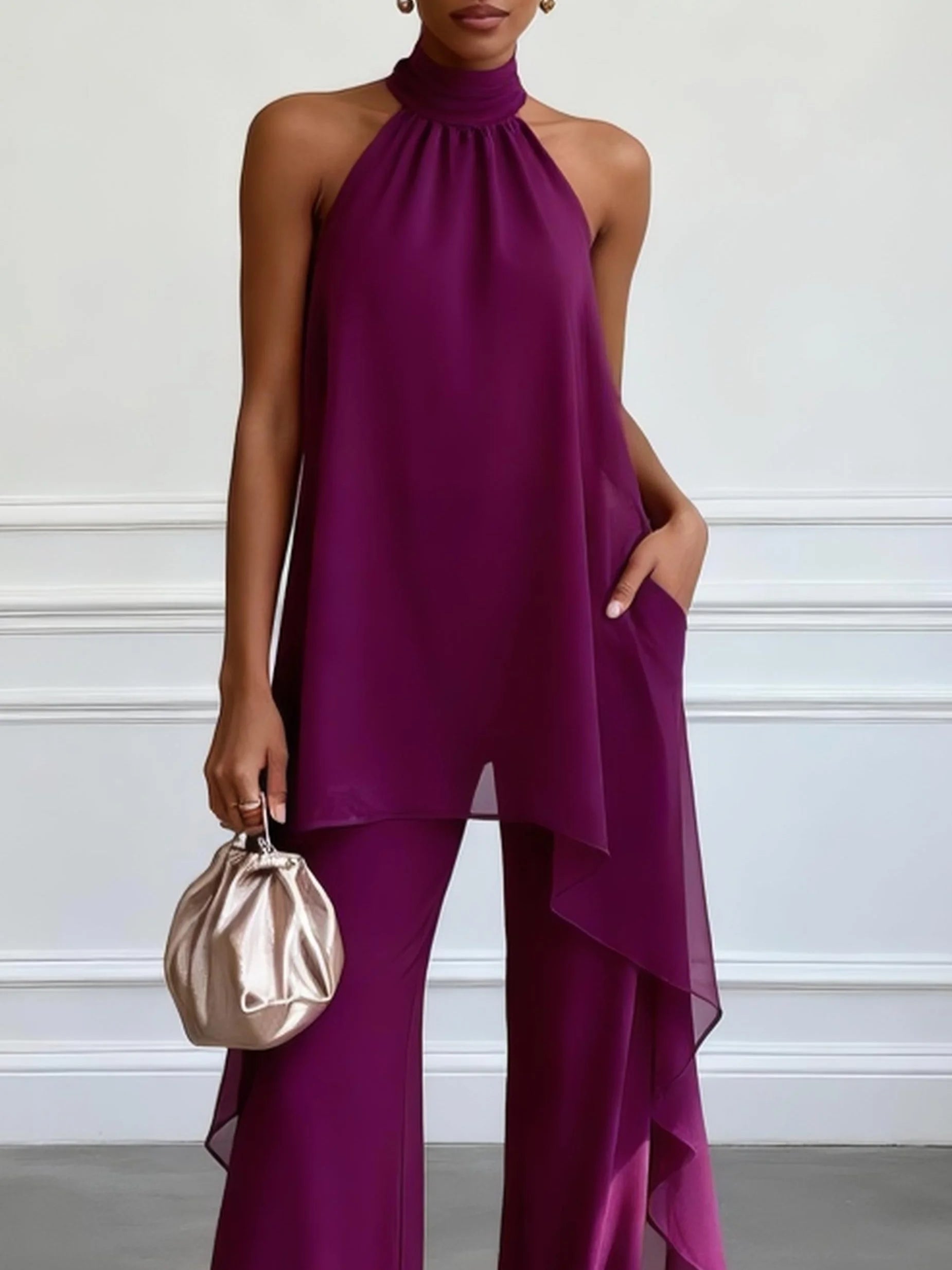 Set Top Viola Senza Maniche e Pantaloni — Lucia Toscana (3)