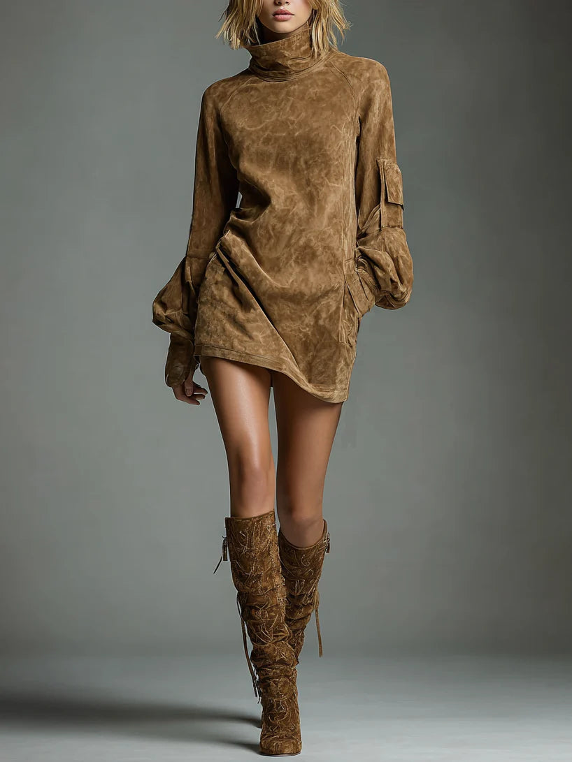 Acquista | Abito mini in suede morbido con collo alto