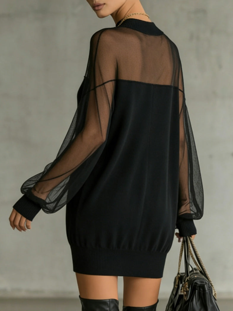 Amélie™ | Elegante Vestito Mini Nero con Maniche in Rete