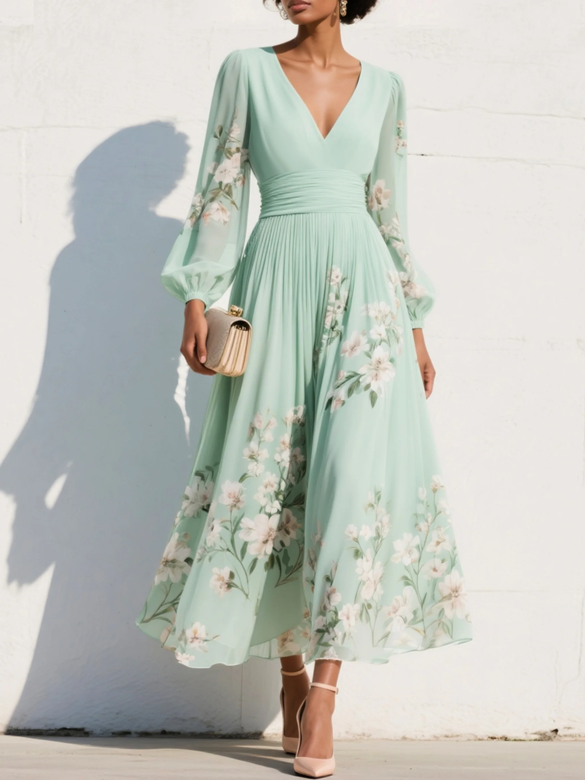 Nirena | Abito Midi a Fiori con Maniche – Lucia Toscana