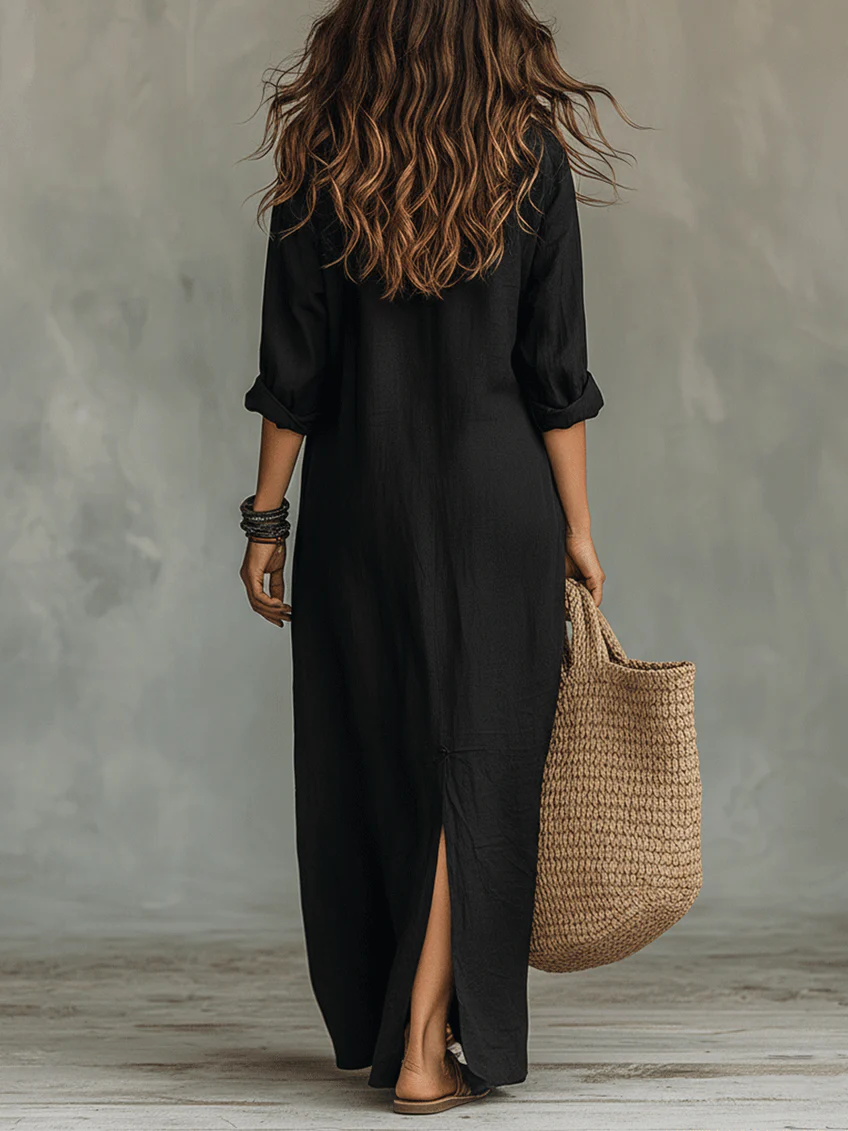 Nadia | Black Button-Front Maxi Dress