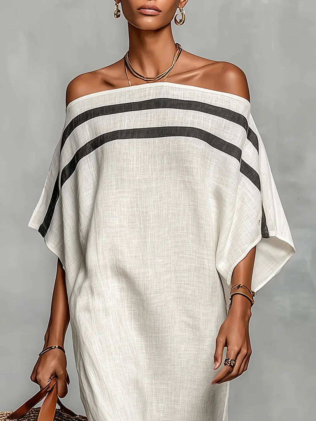 Naiara Vestito Maxi con Spalle Scoperte e Maniche a Pipistrello
