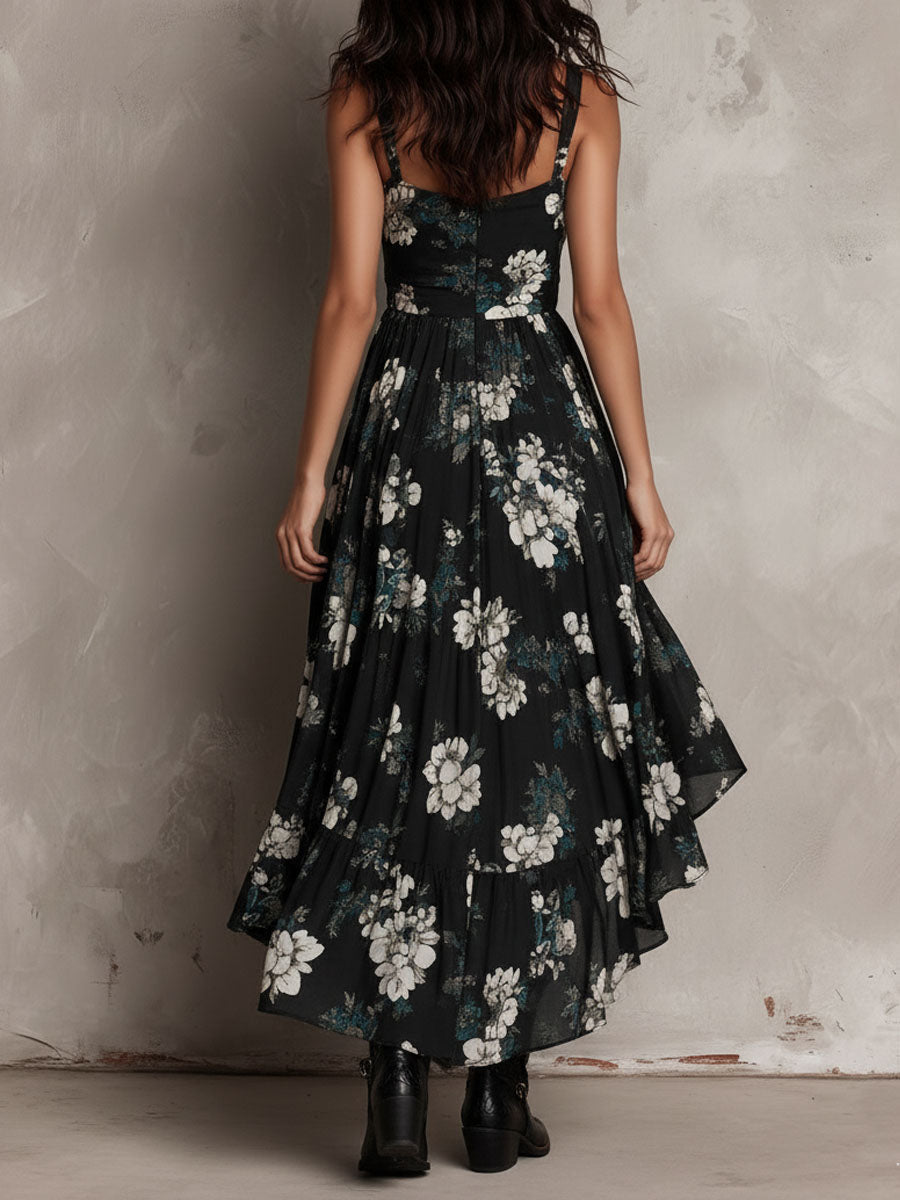 Abito Maxi Senza Spalline con Stampa Floreale Nera — Lucia Toscana (6)