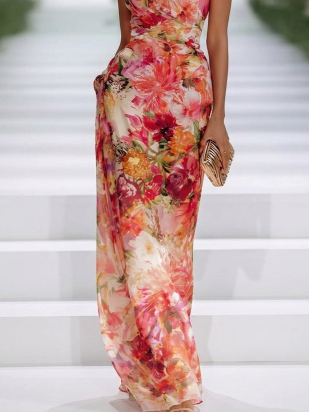 Abito Maxi in Chiffon Rosso con Scollo Halter — Lucia Toscana (4)
