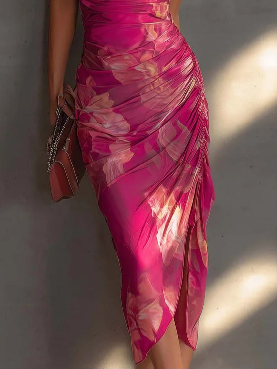 Abito Bodycon Senza Maniche con Stampa Floreale Fucsia — Lucia Toscana (4)