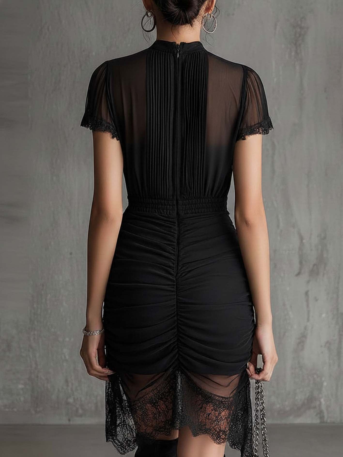 Abito Mini in Chiffon Nero con Vita Plissettata — Lucia Toscana (2)
