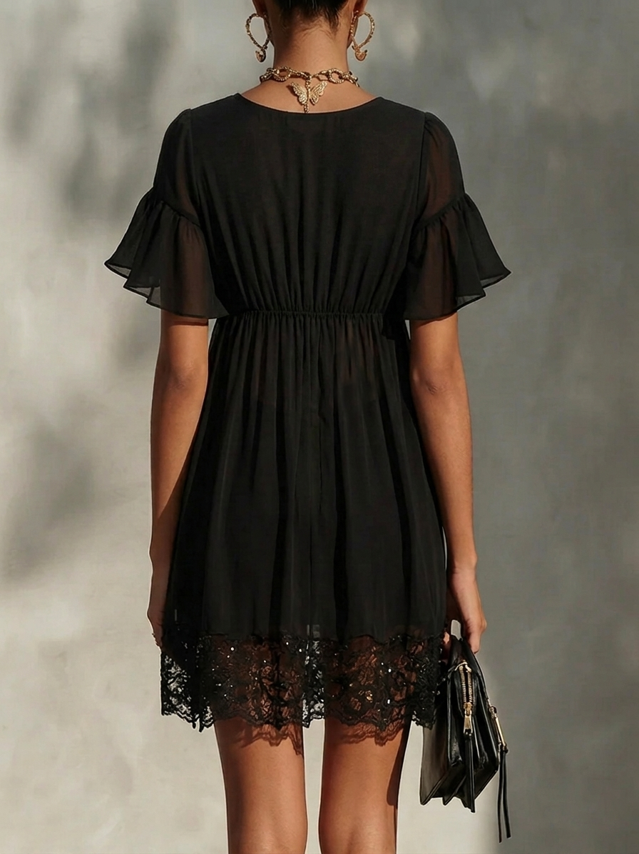 Sanya™ | Abito Mini in Pizzo con Zip Frontale