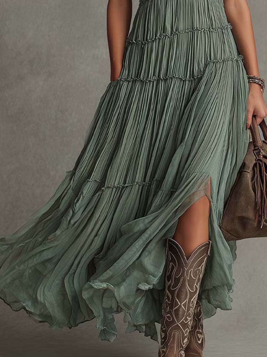 Ava | Abito Maxi con Scollatura a V Arricciata per Donne