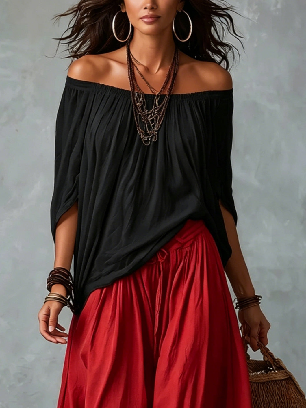 Top Bianco Off-the-shoulder e Set di Pantaloni Lantern Larghi