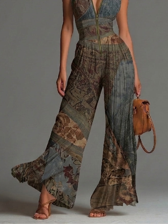 Tuta Senza Maniche in Chiffon con Stampa Etnica Bohemien — Lucia Toscana (4)