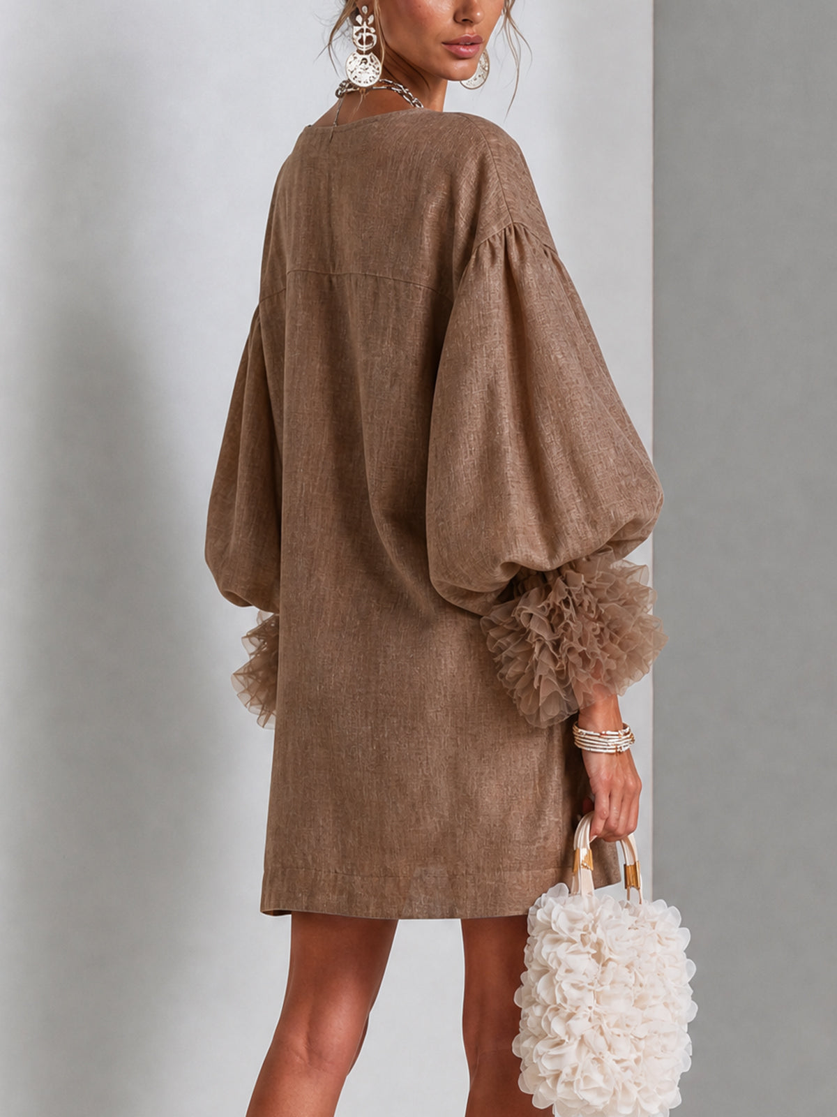 Rebecca | Mini Abito con Maniche a Palloncino e Zip Frontale