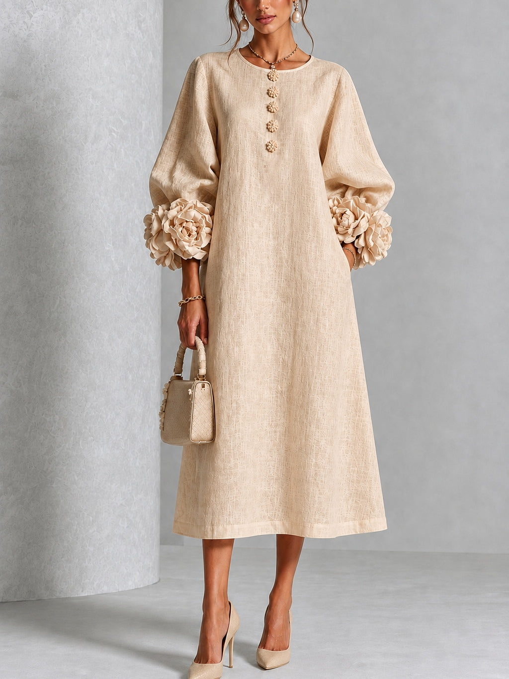 Rosanne | Abito Midi con Maniche a Rosetta