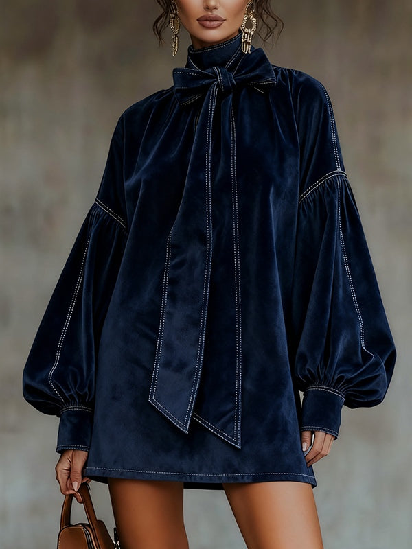 Tannia – Vestito Mini in Velluto con Fiocco