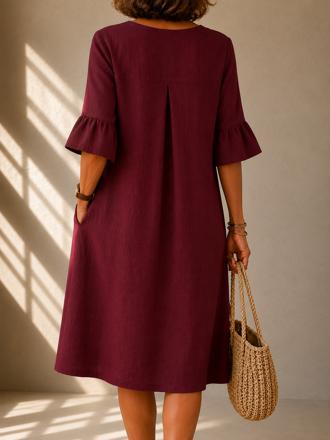 Naomi | Buttoned Midi Dress with Ruffled Sleeves