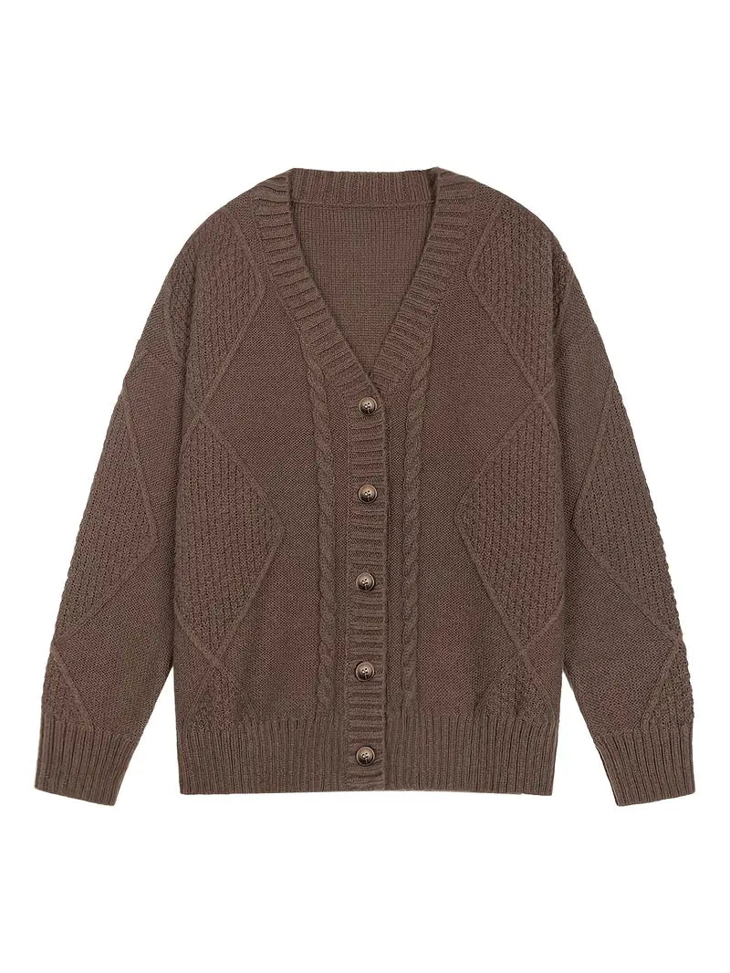 Cardigan Casual a Maglia Cable Colorato per Donne