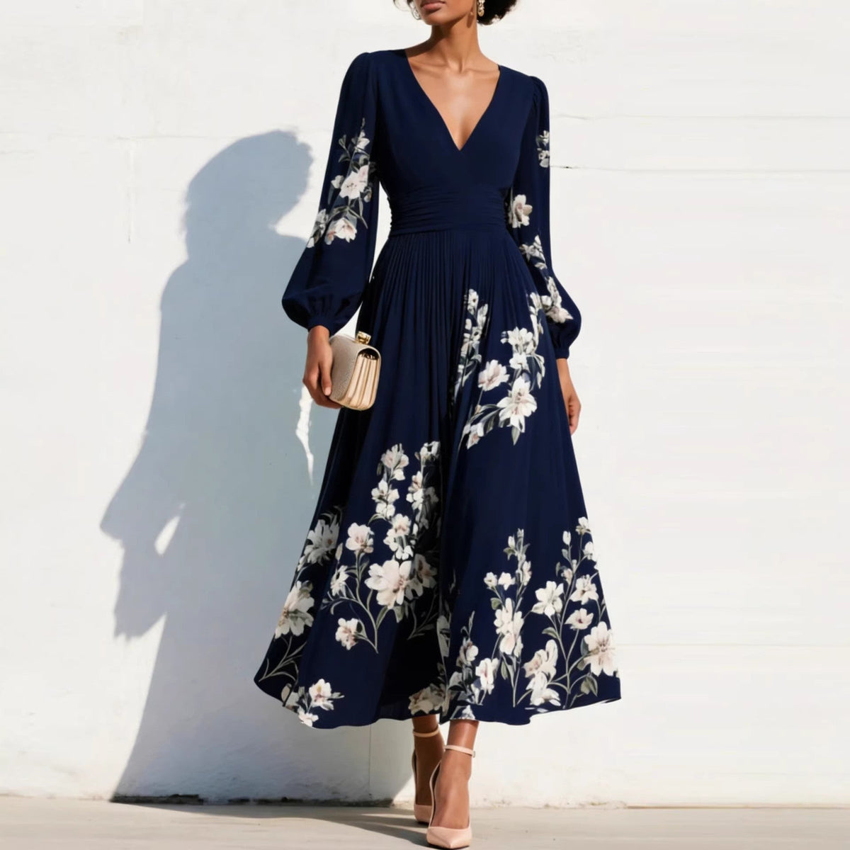 Nirena | Abito Midi a Fiori con Maniche – Lucia Toscana