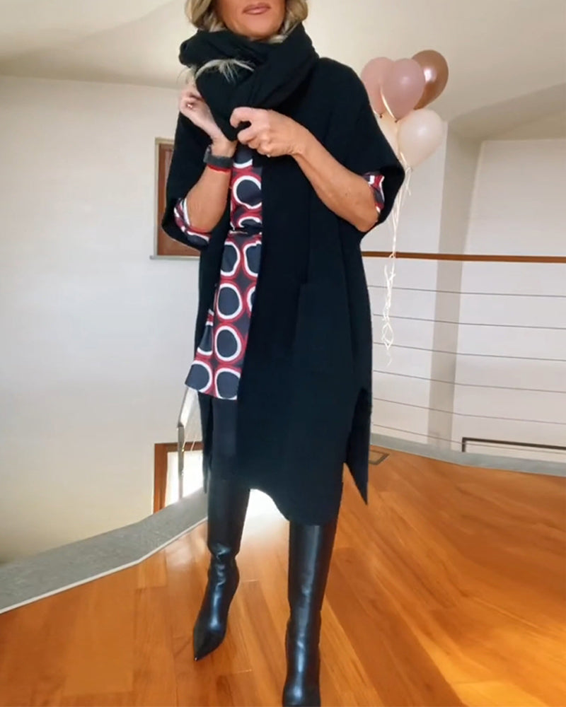 Cardigan Casual con Maniche Corte e Tasche