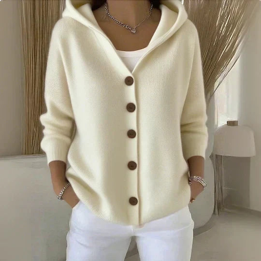 Darienne | Cardigan a Maglia con Cappuccio e Bottoni