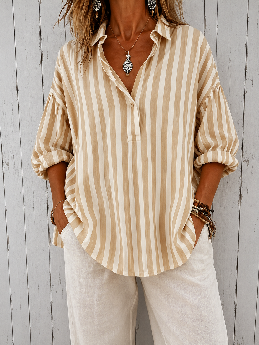 Nora | Blusa a righe morbida con colletto