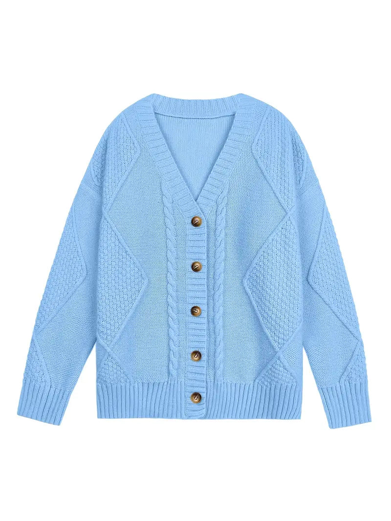 Cardigan Casual a Maglia Cable Colorato per Donne