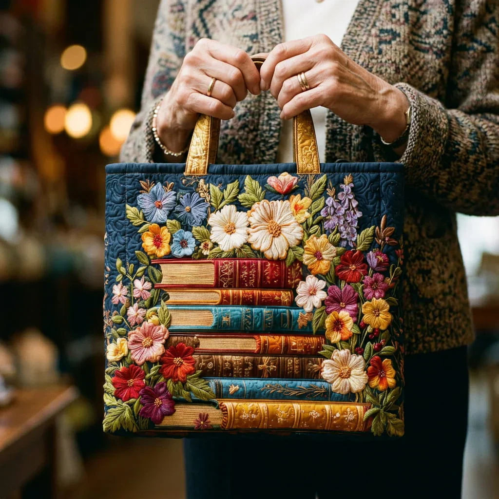 Sacca Artigianale - Stampa Floreale e Libro