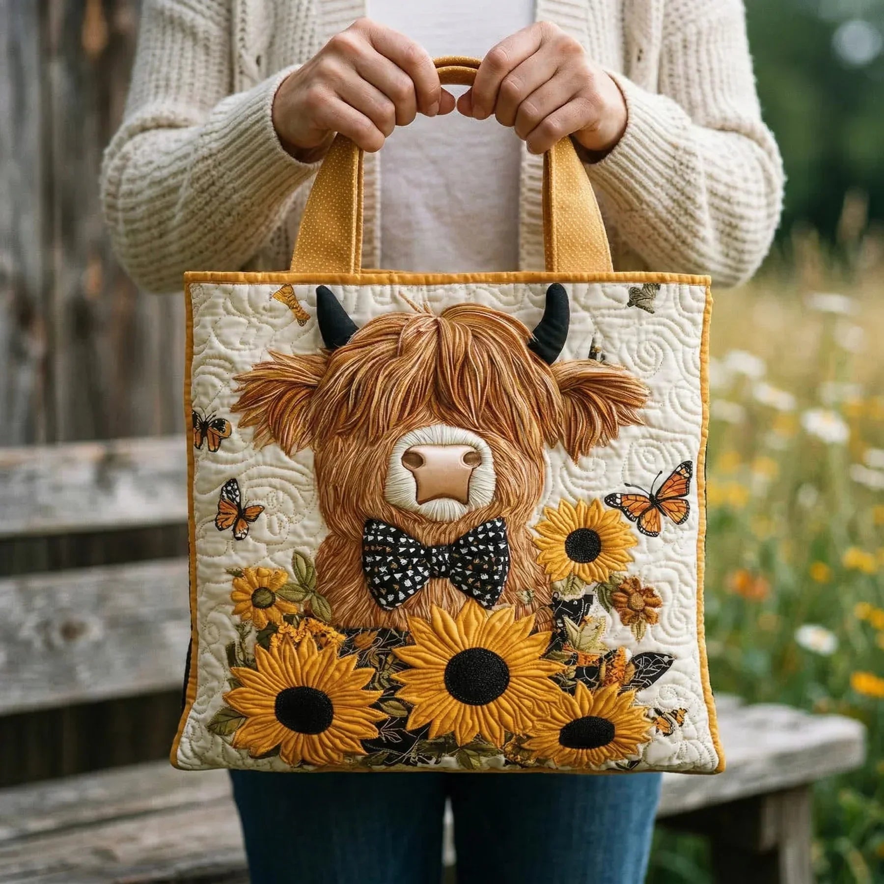 Borsa Trapuntata - Bovini delle Highlands e Girasoli