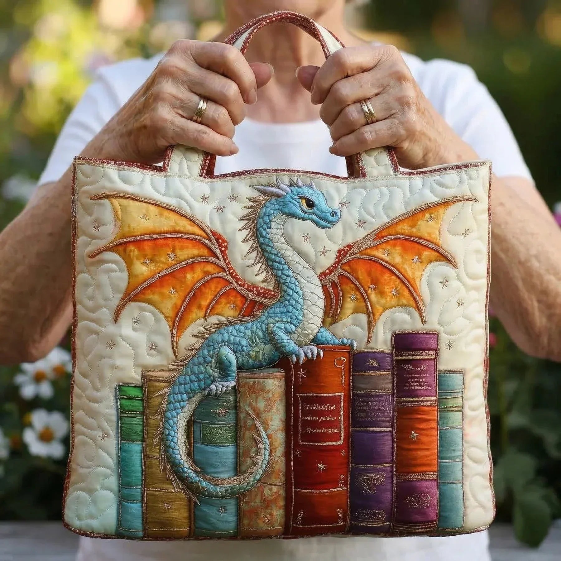 Sacca Matelassé - Drago Smeraldo Guardiano dei Libri