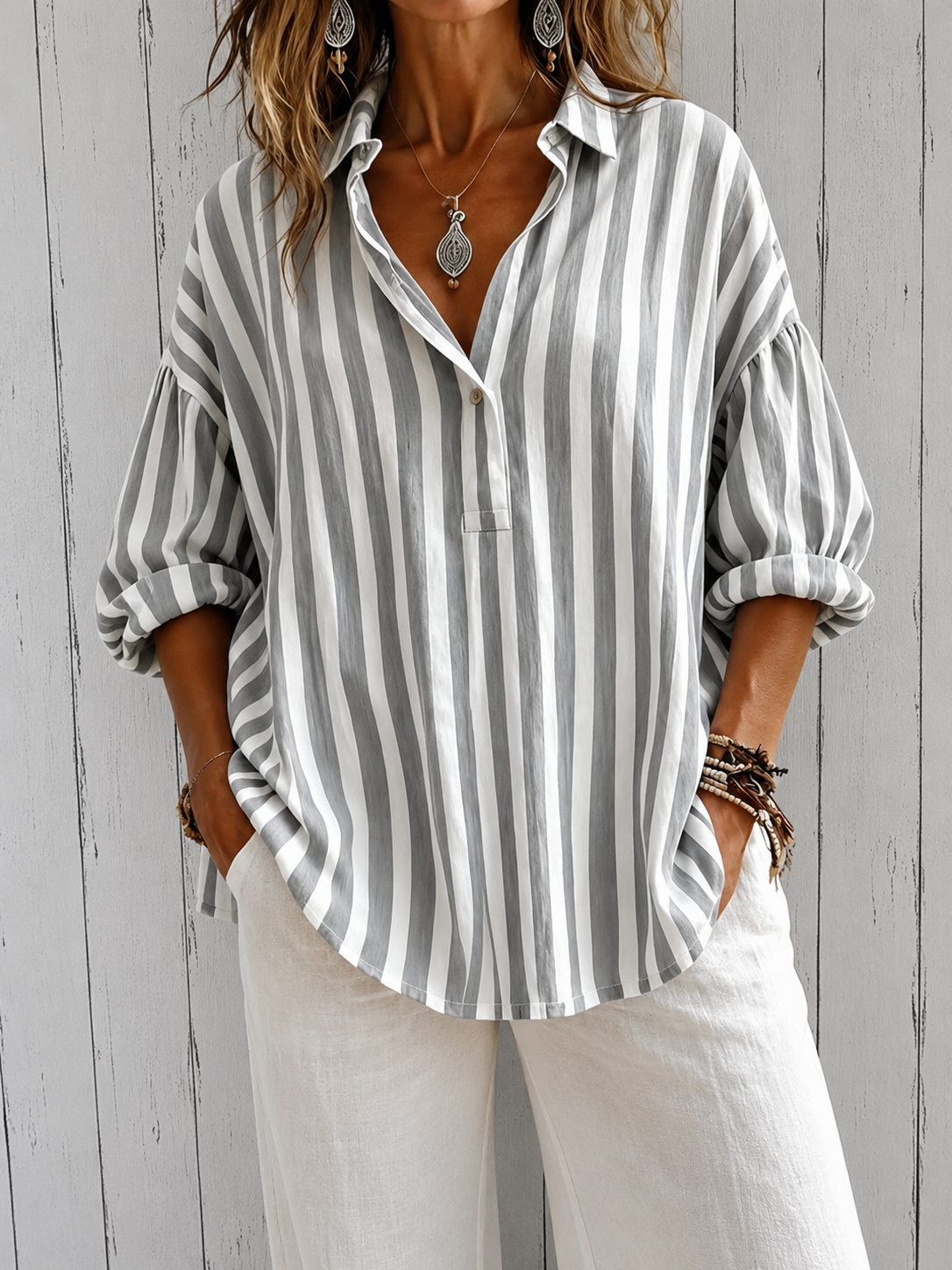 Nora | Blusa a righe morbida con colletto